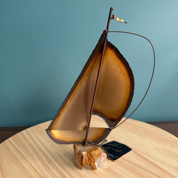 Mario Jason Originals Brass Sailboat Sculpture On Stone Base w Tags - Picture 4 of 14